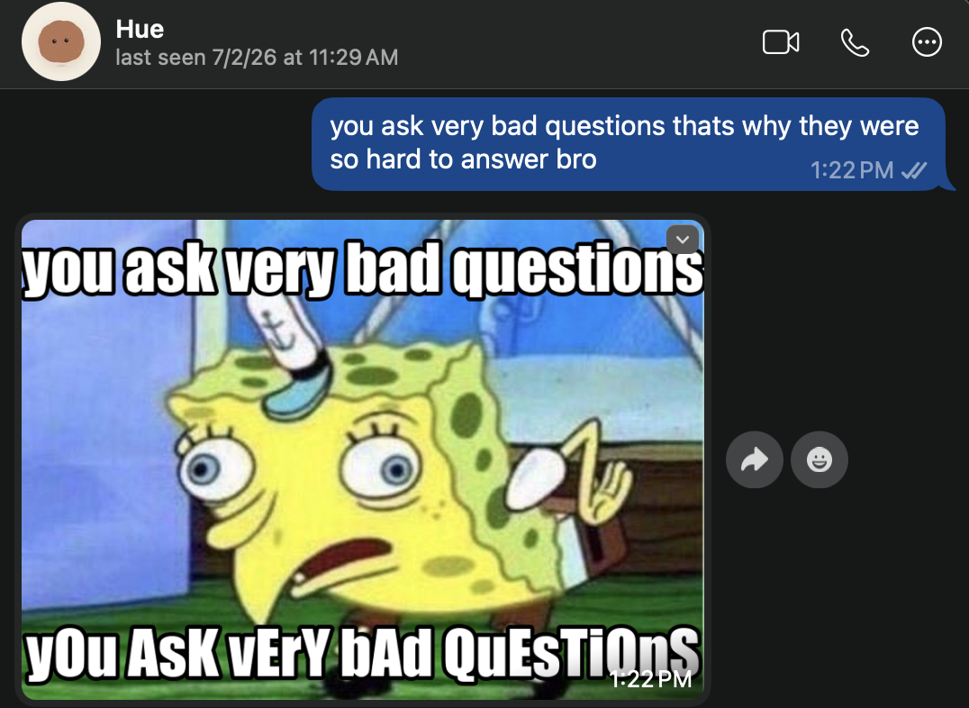 Hue responds to criticism with the mocking SpongeBob meme